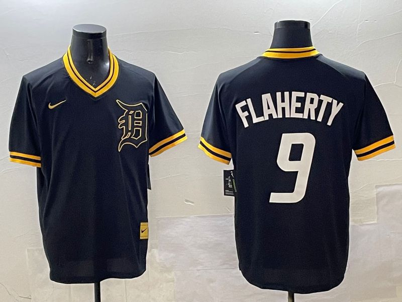 Men Detroit Tigers #9 Flaherty Black Gold Game 2025 Nike MLB Jersey style 2